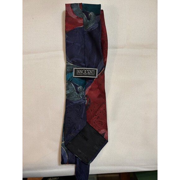 Vintage Innocenti Italy Silk Tie With Abstract Red & Blue Design - Picture 1 of 2